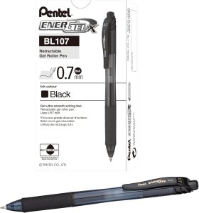 Pentel EnerGel-X Retractable Liquid Gel Pen, (0.7 mm), Medium Line, Black Ink, Box of 12 (BL107-A)