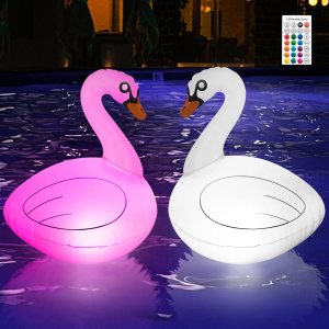 Floating Pool Lights Solar Powered, (2 Pack) Solar Pool Lights, Waterproof 16 RGB Inflatable Swan LED Pool Lights That Float for Swimming Pool Spa Patio Wedding Party Beach Decorations