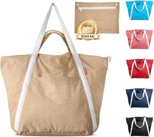 Beach Bags Waterproof Sandproof, Packable Beach Bag, Waterproof Beach bag, Beach Bag with Zipper, Beach Tote Bag