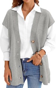 LILLUSORY Women V Neck Sweater Vest Oversized Long Cardigan Casual Vest Tops 2024 Trendy