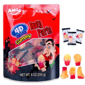 Amos 4D Gummy Body Parts Halloween Candy, Spooky Candy Snacks, Approx. 32 Individually Wrapped Pieces, 9 oz Bag – Perfect for Trick-or-Treat & Party Favors
