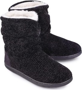 LongBay Women's Chenille Knit Bootie Slippers Cute Warm Plush Fleece Memory Foam House Shoes