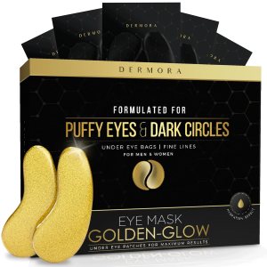 DERMORA Golden Glow Under Eye Patches (15 Pairs Eye Gels) - Rejuvenating Treatment for Dark Circles, Puffy Eyes, Refreshing, Revitalizing, Travel, Wrinkles