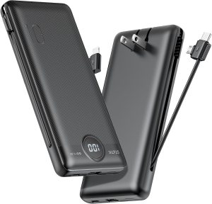 Statik GoHub Slim Portable Charger with Wall Plug, Portable Charger Built in Cables, Universal Charging Station Multiple Devices, 10000mAh Power Bank USB C Portable Phone Charger Battery Pack 1 Pack