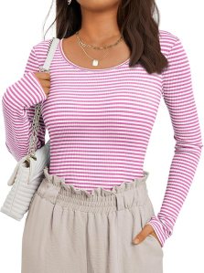 AUTOMET Womens Long Sleeve Striped T-Shirts Scoop Neck Tops Slim Fit Fall Fashion Trendy Outfits Clothes 2024