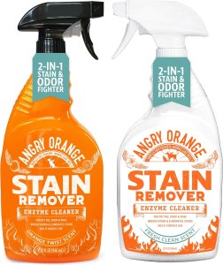 ANGRY ORANGE Stain Remover - 32oz (Pack of 2) Enzyme Pet Cleaner - Dog & Cat Urine Destroyer and Stain Remover - Fresh Scent and Citrus Bundle Spray Cleaning Solution - Puppy Supplies