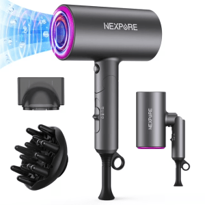 Hair Dryer, NEXPURE 1800W Professional Ionic Hairdryer for Hair Care, Powerful Hot/Cool Wind Blow Dryer, 2 Magnetic Attachments, ETL, UL and ALCI Safety Plug (Dark Grey)