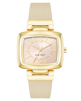 Nine West Women’s NW/1856NTNT Gold-Tone and Tan Textured Strap Watch