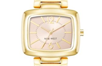 Nine West Women’s NW/1856NTNT Gold-Tone and Tan Textured Strap Watch