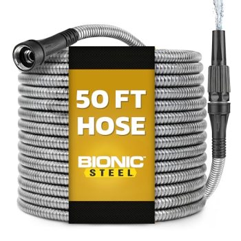 BIONIC STEEL 50 Ft Metal Garden Hose with Sprayer Nozzle