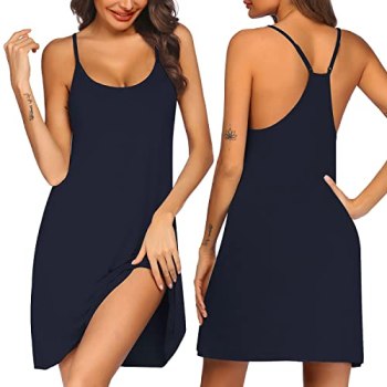 Ekouaer Women Nightgowns Spaghetti Strap Solid Nighties Sleeveless Sleepwear Dre