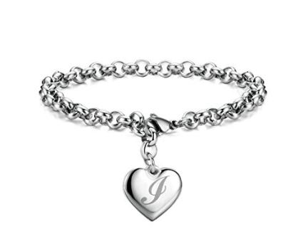 Monily Valentine’s Day Initial Charm Bracelets for Women Stainless Steel Letters