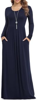 VIISHOW Women’s Long Sleeve Loose Plain Maxi Dresses Casual Long Dresses with Po