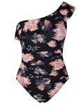 Hilor Women’s Sexy One Piece Swimsuits Ruched Slimming One Shoulder Bathing Suit