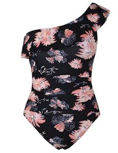 Hilor Women’s Sexy One Piece Swimsuits Ruched Slimming One Shoulder Bathing Suit