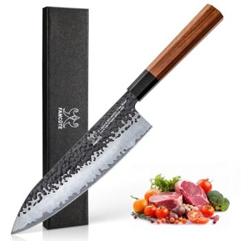 FAMCÜTE 8 Inch Japanese Knife, Hand Forged 5 Layers High Carbon 9CR18MOV Steel R