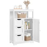 Yaheetech Bathroom Floor Cabinet Wooden Storage Organizer with 1 Door and 3 Draw