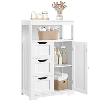 Yaheetech Bathroom Floor Cabinet Wooden Storage Organizer with 1 Door and 3 Draw