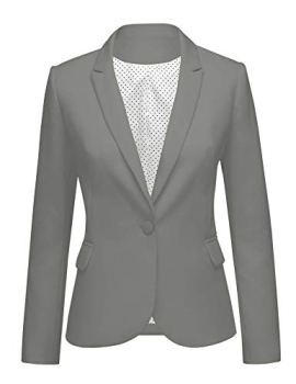 luvamia Women’s Notched Lapel Neck Long Sleeves One Button Pockets Blazer Jacket