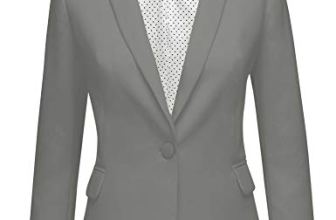 luvamia Women’s Notched Lapel Neck Long Sleeves One Button Pockets Blazer Jacket