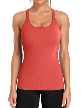 ATTRACO Women’s Workout Tanks Racerback Built in Bra Tank Tops Yoga Running Shir