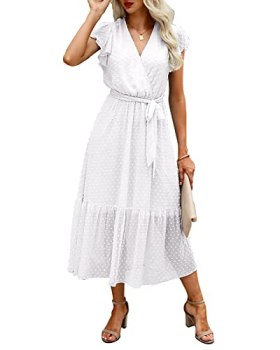 BTFBM Women Summer Bohemian Floral Casual Wrap V Neck Ruffle Cap Sleeveless Belt