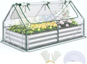 Quictent Raised Garden Bed with Cover Outdoor Galvanized Metal Planter Box Kit