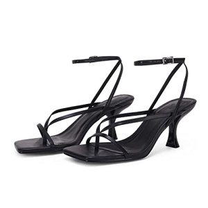 PiePieBuy Women’s Lace Up Heeled Sandals Square Flip Flop High Heels Strappy Par