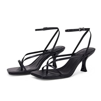 PiePieBuy Women’s Lace Up Heeled Sandals Square Flip Flop High Heels Strappy Par