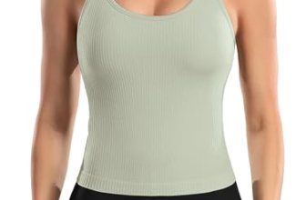 ATTRACO Women’s Ribbed Workout Crop Tank Top Tight Fit Built in Bra Tops Light G