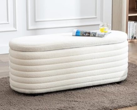 DM Furniture Storage Teddy Ottoman Bench Upholstered Fabric Storage Bench End of