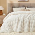 BEDELITE Fleece Queen Comforter Set -Super Soft & Warm Fluffy Cream White Beddin
