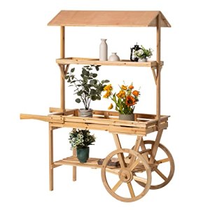 Vintiquewise Large Wooden 3 Tier Rolling Table Cart with 2 Wheels for Home Decor