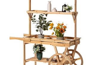 Vintiquewise Large Wooden 3 Tier Rolling Table Cart with 2 Wheels for Home Decor