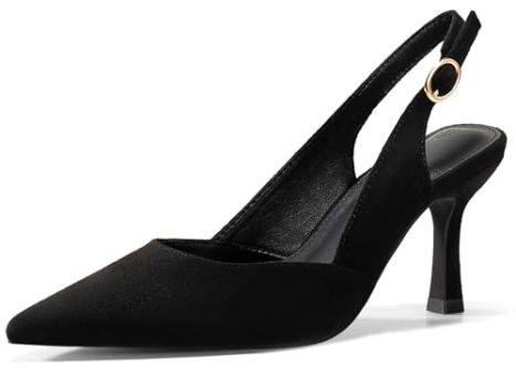 Rilista Womens Slingback Pumps Closed Pointed Toe Kitten Heel Sandals Wedding Ev