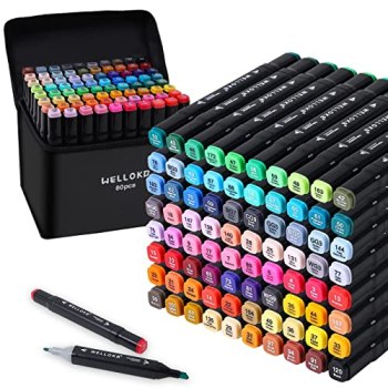 WELLOKB Alcohol Markers, 80 Colors Dual Brush Tip Permanent Art Markers