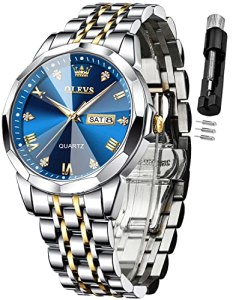 OLEVS Watch for Men Diamond Business Dress Analog Quartz Stainless Steel Waterpr