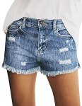 luvamia Jean Shorts Womens Mid Rise Stretchy Cut Off Frayed Denim Shorts Ripped