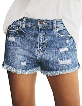 luvamia Jean Shorts Womens Mid Rise Stretchy Cut Off Frayed Denim Shorts Ripped