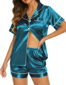 Ekouaer Silk Pajamas for Women Short Sleeve Sleepwear Soft Button Down Loungewea