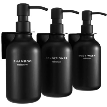 Shampoo and Conditioner Dispenser Wall Mounted Set of 3 Black