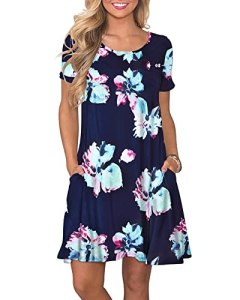 WNEEDU Women’s Summer Casual T Shirt Dresses Short Sleeve Swing Dress with Pocke