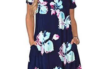 WNEEDU Women’s Summer Casual T Shirt Dresses Short Sleeve Swing Dress with Pocke