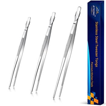 JETKONG Food Tweezers Precision Serrated Tips Kitchen Tweezers Professional Cook