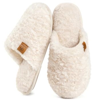 EverFoams Women’s Fuzzy Slip-on Slippers Warm Cozy Soft Lightweight Memory Foam