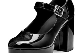 Coutgo Mary Jane Shoes Women Black Platform Heels Patent Chunky Dress Shoes