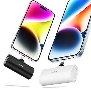 UPEB Small Portable Charger for iPhone 5000mAh 2 Packs with Built in Cable