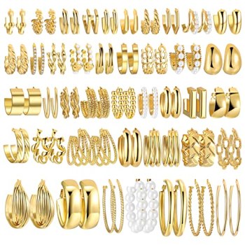42 Pairs Gold Hoop Earrings Set for Women