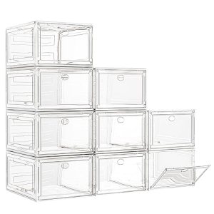 7 code Large Clear Shoe Boxes Organizer【Thicker Material】 Stronger Shoe Box with