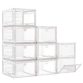 7 code Large Clear Shoe Boxes Organizer【Thicker Material】 Stronger Shoe Box with